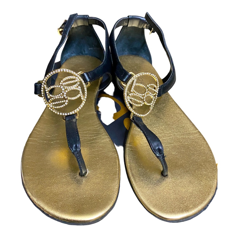 Bebe Roman Style Sandals Black & Gold | Size 7 Flats